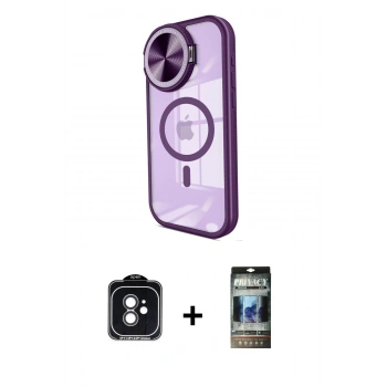 MARSİLYAN™- iPhone 11 Kılıf Kıvılcım Modern Koleksiyonu - Siyah 34D Hayalet Izgaralı Cam + PVD Metal Kamera Lens - SH