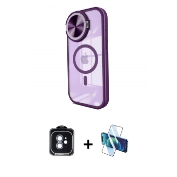 MARSİLYAN™- iPhone 11 Kılıf Kıvılcım Modern Koleksiyonu - Siyah 3D Antistatik Cam Ekran Koruyucu + PVD Metal Kamera Lens - MI