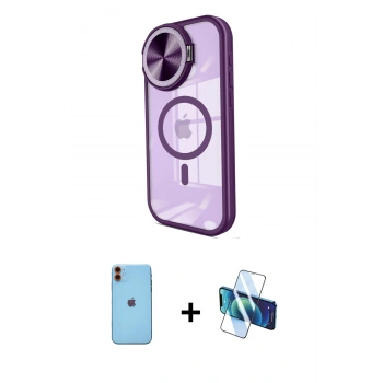 MARSİLYAN™- iPhone 11 Kılıf Kıvılcım Modern Koleksiyonu - Siyah 3D Antistatik Cam Ekran Koruyucu + Neon Fosforlu Kamera Lens - TU