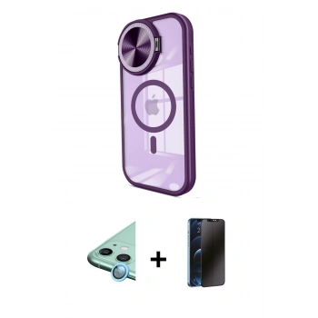 MARSİLYAN™- iPhone 11 Kılıf Kıvılcım Modern Koleksiyonu - Siyah 3D Antistatik Hayalet Cam Ekran Koruyucu + Raze Metal Kamera Lens - MI