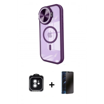 MARSİLYAN™- iPhone 11 Kılıf Kıvılcım Modern Koleksiyonu - Siyah 3D Antistatik Hayalet Cam Ekran Koruyucu + PVD Metal Kamera Lens - YL