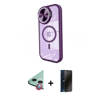 MARSİLYAN™- iPhone 11 Kılıf Kıvılcım Modern Koleksiyonu - Siyah 3D Antistatik Hayalet Cam Ekran Koruyucu + Raze Metal Kamera Lens - KI