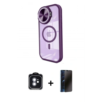 MARSİLYAN™- iPhone 11 Kılıf Kıvılcım Modern Koleksiyonu - Siyah 3D Antistatik Hayalet Cam Ekran Koruyucu + PVD Metal Kamera Lens - MI