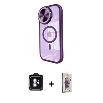 MARSİLYAN™- iPhone 11 Kılıf Kıvılcım Modern Koleksiyonu - Siyah Bilvis 3D Cam Ekran Koruyucu + PVD Metal Kamera Lens - YL