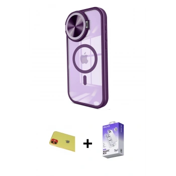 MARSİLYAN™- iPhone 11 Kılıf Kıvılcım Modern Koleksiyonu - Siyah Bilvis 5in1 3D Magic Cam Ekran Koruyucu + Rainbow Kamera Lens Koruma Cam - KI