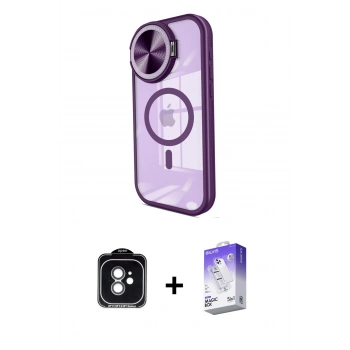 MARSİLYAN™- iPhone 11 Kılıf Kıvılcım Modern Koleksiyonu - Siyah Bilvis 5in1 3D Magic Cam Ekran Koruyucu + PVD Metal Kamera Lens - YL