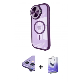 MARSİLYAN™- iPhone 11 Kılıf Kıvılcım Modern Koleksiyonu - Siyah Bilvis 5in1 5D Magic Hayalet Cam Ekran Koruyucu + Raze Metal Kamera Lens - MR