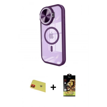 MARSİLYAN™- iPhone 11 Kılıf Kıvılcım Modern Koleksiyonu - Siyah Buffer Cam Ekran Koruyucu + Rainbow Kamera Lens Koruma Cam - KI