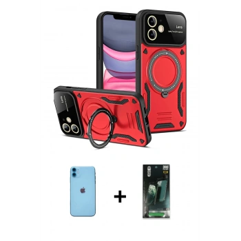 MARSİLYAN™- iPhone 11 Kılıf Kıvılcım Modern Serisi - Şeffaf 360 Full Body Arka Koruyucu + Neon Fosforlu Kamera Lens - MI