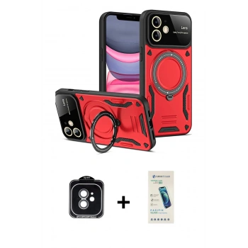 MARSİLYAN™- iPhone 11 Kılıf Kıvılcım Modern Serisi - Şeffaf Pasifik Cam Ekran Koruyucu + PVD Metal Kamera Lens - YL