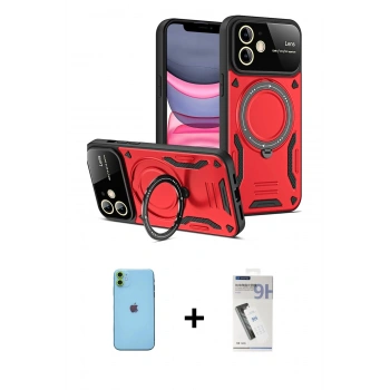 MARSİLYAN™- iPhone 11 Kılıf Kıvılcım Modern Serisi - Şeffaf Uv Polymer Nano Ekran Koruyucu + Neon Fosforlu Kamera Lens - YL