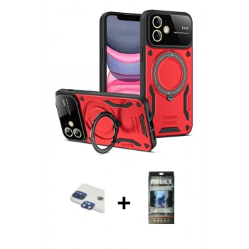 MARSİLYAN™- iPhone 11 Kılıf Kıvılcım Modern Serisi - Siyah 34D Hayalet Izgaralı Cam + Pers Alüminyum Kamera Lens - LT