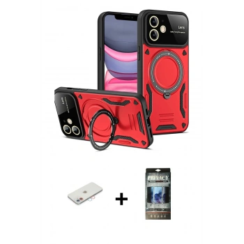 MARSİLYAN™- iPhone 11 Kılıf Kıvılcım Modern Serisi - Siyah 34D Hayalet Izgaralı Cam + Renkli Kamera Lens Koruma Cam - PE
