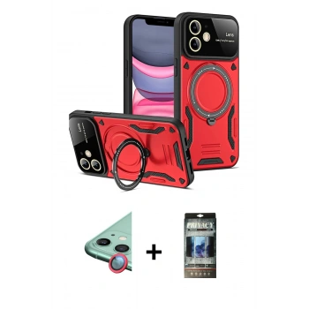 MARSİLYAN™- iPhone 11 Kılıf Kıvılcım Modern Serisi - Siyah 34D Hayalet Izgaralı Cam + Raze Metal Kamera Lens - KI