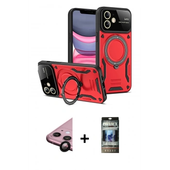 MARSİLYAN™- iPhone 11 Kılıf Kıvılcım Modern Serisi - Siyah 34D Hayalet Izgaralı Cam + Raze Metal Kamera Lens - SH