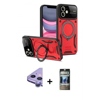 MARSİLYAN™- iPhone 11 Kılıf Kıvılcım Modern Serisi - Siyah 34D Hayalet Izgaralı Cam + Raze Metal Kamera Lens - MR