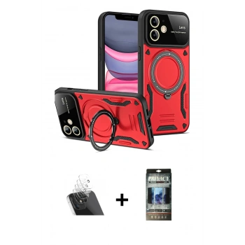 MARSİLYAN™- iPhone 11 Kılıf Kıvılcım Modern Serisi - Siyah 34D Hayalet Izgaralı Cam + Kamera Lens Koruma Cam - SF
