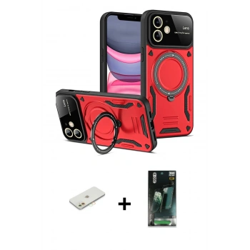MARSİLYAN™- iPhone 11 Kılıf Kıvılcım Modern Serisi - Siyah 360 Mat Full Body Arka Koruyucu + Renkli Kamera Lens Koruma Cam - TU