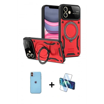 MARSİLYAN™- iPhone 11 Kılıf Kıvılcım Modern Serisi - Siyah 3D Antistatik Cam Ekran Koruyucu + Neon Fosforlu Kamera Lens - TU
