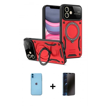 MARSİLYAN™- iPhone 11 Kılıf Kıvılcım Modern Serisi - Siyah 3D Antistatik Hayalet Cam Ekran Koruyucu + Neon Fosforlu Kamera Lens - MI