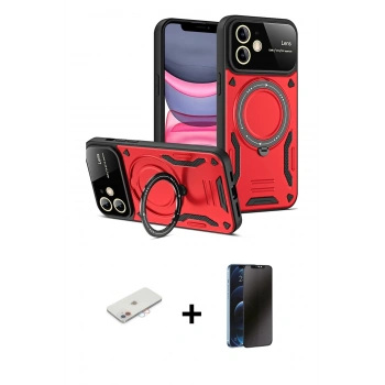 MARSİLYAN™- iPhone 11 Kılıf Kıvılcım Modern Serisi - Siyah 3D Antistatik Hayalet Cam Ekran Koruyucu + Renkli Kamera Lens Koruma Cam - PE