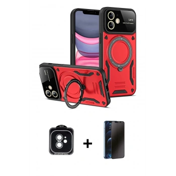 MARSİLYAN™- iPhone 11 Kılıf Kıvılcım Modern Serisi - Siyah 3D Antistatik Hayalet Cam Ekran Koruyucu + PVD Metal Kamera Lens - YL