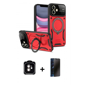 MARSİLYAN™- iPhone 11 Kılıf Kıvılcım Modern Serisi - Siyah 3D Antistatik Hayalet Cam Ekran Koruyucu + PVD Metal Kamera Lens - TU