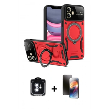 MARSİLYAN™- iPhone 11 Kılıf Kıvılcım Modern Serisi - Siyah 3D Antistatik Mat Seramik Nano Ekran Koruyucu + PVD Metal Kamera Lens - MI