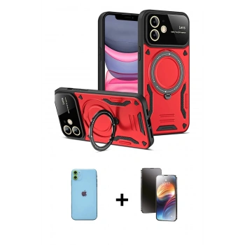MARSİLYAN™- iPhone 11 Kılıf Kıvılcım Modern Serisi - Siyah 3D Antistatik Mat Seramik Nano Ekran Koruyucu + Neon Fosforlu Kamera Lens - YL