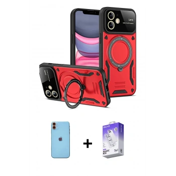 MARSİLYAN™- iPhone 11 Kılıf Kıvılcım Modern Serisi - Siyah Bilvis 5in1 3D Magic Cam Ekran Koruyucu + Neon Fosforlu Kamera Lens - TU