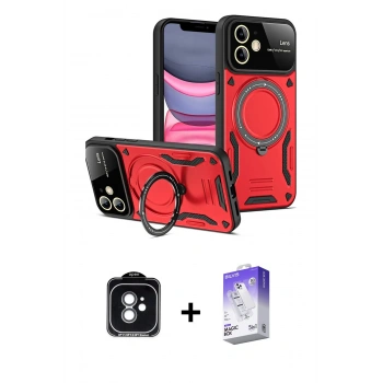 MARSİLYAN™- iPhone 11 Kılıf Kıvılcım Modern Serisi - Siyah Bilvis 5in1 3D Magic Cam Ekran Koruyucu + PVD Metal Kamera Lens - YL