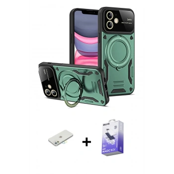 MARSİLYAN™- iPhone 11 Kılıf Kıvılcım Modern Serisi - Siyah Bilvis 5in1 5D Magic Hayalet Cam Ekran Koruyucu + Renkli Kamera Lens Koruma Cam - SI