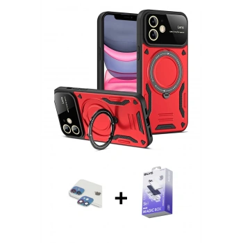 MARSİLYAN™- iPhone 11 Kılıf Kıvılcım Modern Serisi - Siyah Bilvis 5in1 5D Magic Hayalet Cam Ekran Koruyucu + Pers Alüminyum Kamera Lens - GI
