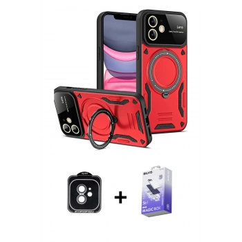 MARSİLYAN™- iPhone 11 Kılıf Kıvılcım Modern Serisi - Siyah Bilvis 5in1 5D Magic Hayalet Cam Ekran Koruyucu + PVD Metal Kamera Lens - YL