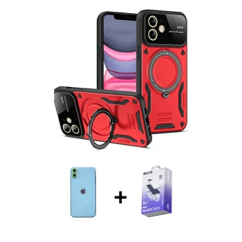 MARSİLYAN™- iPhone 11 Kılıf Kıvılcım Modern Serisi - Siyah Bilvis 5in1 5D Magic Hayalet Cam Ekran Koruyucu + Neon Fosforlu Kamera Lens - YL