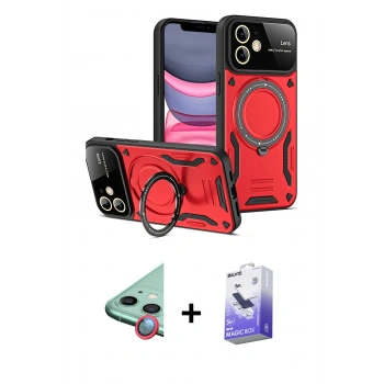 MARSİLYAN™- iPhone 11 Kılıf Kıvılcım Modern Serisi - Siyah Bilvis 5in1 5D Magic Hayalet Cam Ekran Koruyucu + Raze Metal Kamera Lens - KI
