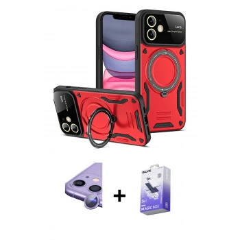 MARSİLYAN™- iPhone 11 Kılıf Kıvılcım Modern Serisi - Siyah Bilvis 5in1 5D Magic Hayalet Cam Ekran Koruyucu + Raze Metal Kamera Lens - MR