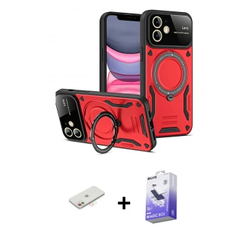 MARSİLYAN™- iPhone 11 Kılıf Kıvılcım Modern Serisi - Siyah Bilvis 5in1 5D Magic Hayalet Cam Ekran Koruyucu + Renkli Kamera Lens Koruma Cam - YL