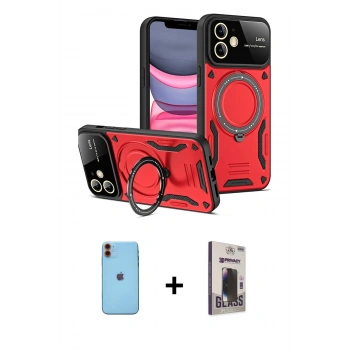 MARSİLYAN™- iPhone 11 Kılıf Kıvılcım Modern Serisi - Siyah Bilvis Hayalet Cam Ekran Koruyucu + Neon Fosforlu Kamera Lens - TU
