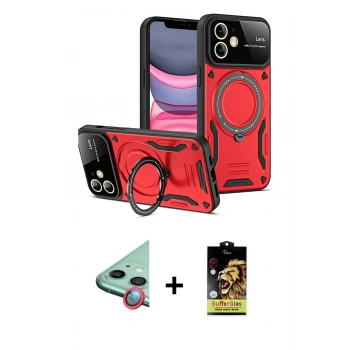 MARSİLYAN™- iPhone 11 Kılıf Kıvılcım Modern Serisi - Siyah Buffer Cam Ekran Koruyucu + Raze Metal Kamera Lens - KI
