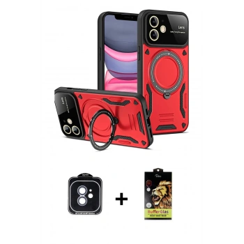 MARSİLYAN™- iPhone 11 Kılıf Kıvılcım Modern Serisi - Siyah Buffer Cam Ekran Koruyucu + PVD Metal Kamera Lens - MI
