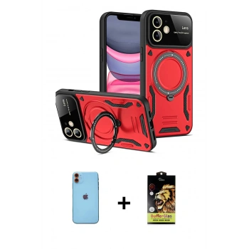 MARSİLYAN™- iPhone 11 Kılıf Kıvılcım Modern Serisi - Siyah Buffer Cam Ekran Koruyucu + Neon Fosforlu Kamera Lens - TU