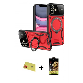 MARSİLYAN™- iPhone 11 Kılıf Kıvılcım Modern Serisi - Siyah Buffer Cam Ekran Koruyucu + Rainbow Kamera Lens Koruma Cam - KI