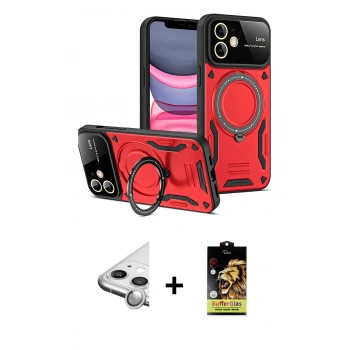 MARSİLYAN™- iPhone 11 Kılıf Kıvılcım Modern Serisi - Siyah Buffer Cam Ekran Koruyucu + Raze Metal Kamera Lens - GS