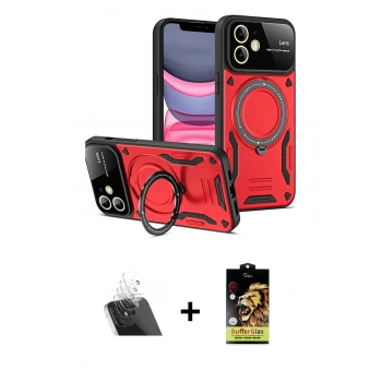 MARSİLYAN™- iPhone 11 Kılıf Kıvılcım Modern Serisi - Siyah Buffer Cam Ekran Koruyucu + Kamera Lens Koruma Cam - SF