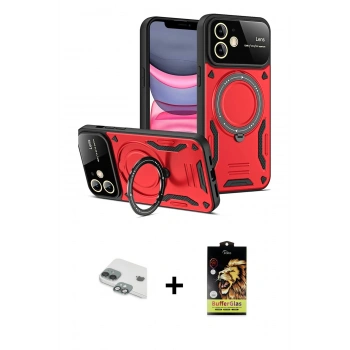 MARSİLYAN™- iPhone 11 Kılıf Kıvılcım Modern Serisi - Siyah Buffer Cam Ekran Koruyucu + Pers Alüminyum Kamera Lens - YL