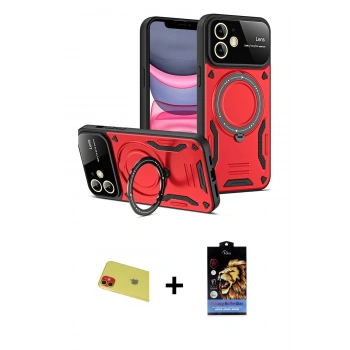 MARSİLYAN™- iPhone 11 Kılıf Kıvılcım Modern Serisi - Siyah Buffer Hayalet Cam Ekran Koruyucu + Rainbow Kamera Lens Koruma Cam - KI