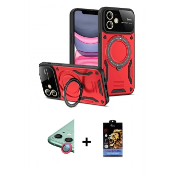 MARSİLYAN™- iPhone 11 Kılıf Kıvılcım Modern Serisi - Siyah Buffer Hayalet Cam Ekran Koruyucu + Raze Metal Kamera Lens - KI