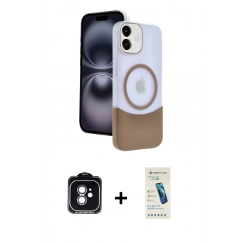 MARSİLYAN™- iPhone 11 Kılıf Kozmos Form Özel Seri - Şeffaf Pasifik Cam Ekran Koruyucu + PVD Metal Kamera Lens - YL