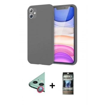 MARSİLYAN™- iPhone 11 Kılıf Kozmos Yansıma Özel Seri - Siyah 34D Hayalet Izgaralı Cam + Raze Metal Kamera Lens - KI